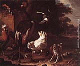 Birds and a Spaniel in a Garden by Melchior de Hondecoeter